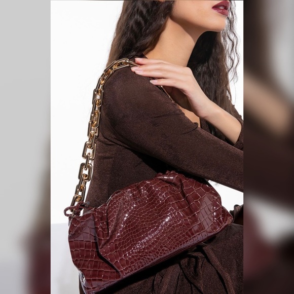 Cognac Croc Embossed Bag - Picture 1 of 4